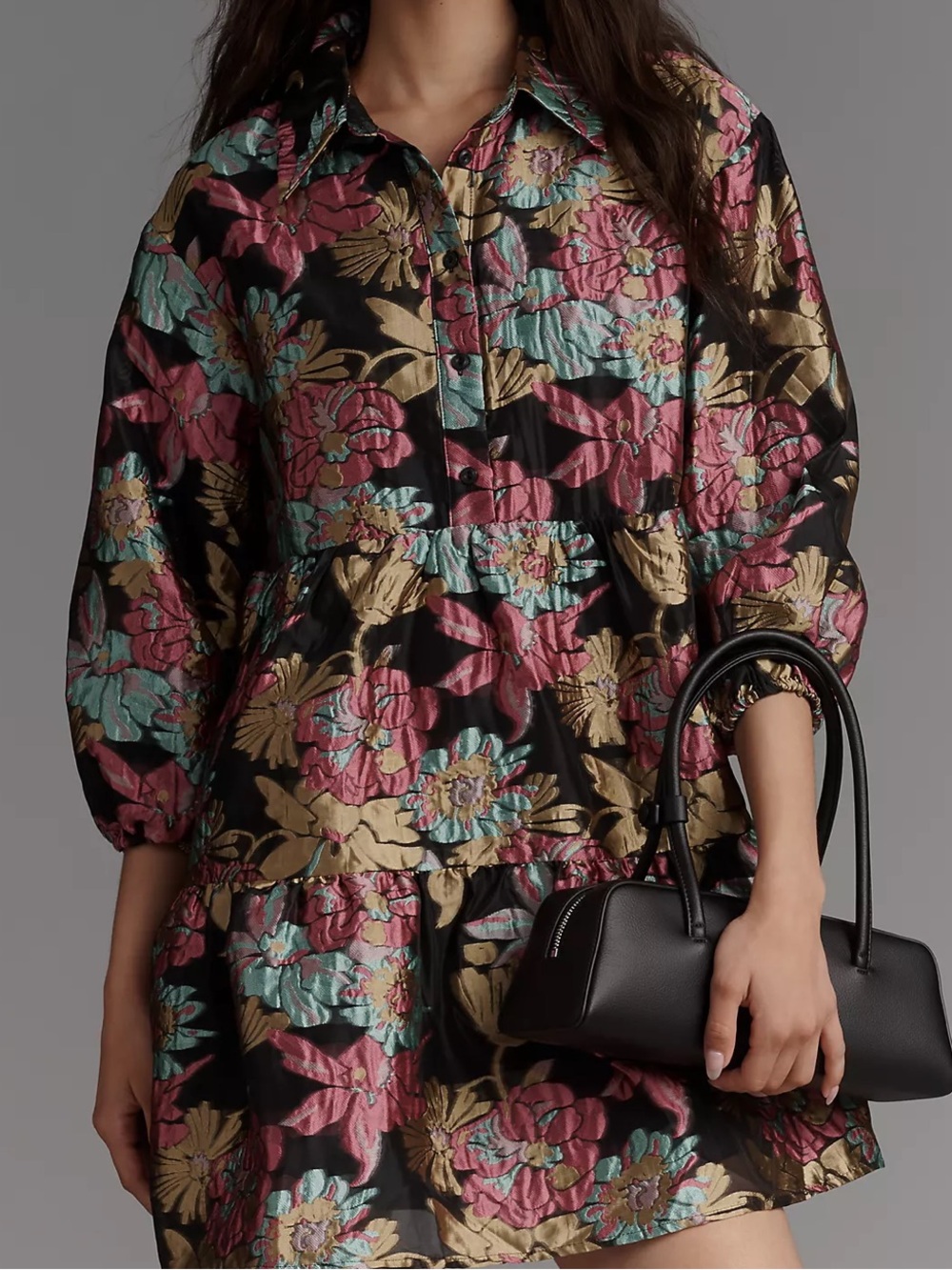 ANTHROPOLOGIE MAEVE THE BETTA TIERED JACQUARD MINI SHIRT DRESS IN PINK - 1X